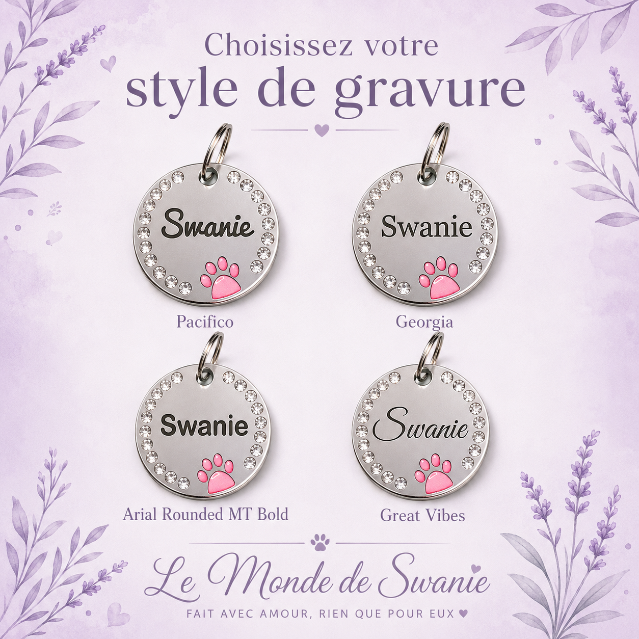 Médaille ronde à strass personnalisable pour collier – Image 14